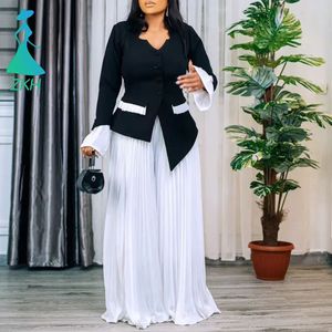Ensemble Deux Pièces <span class=keywords><strong>Femme</strong></span> Tendance D553, Haut Élégant à Manches Évasées et Pantalon Plissé Large, Tenues Africaines <span class=keywords><strong>pour</strong></span> Femmes - Product Image 1