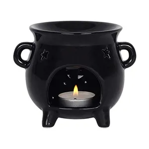 Wholesale Black Ceramic Cauldron Tealight Candle Burner Essential Oil Warmer for Home Decoration