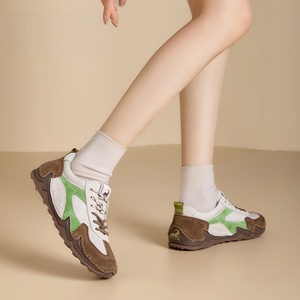 Zapatillas Deportivas de Mujer con Cordones de Cuero, Entresuela de EVA, Punta Plana, Suela Suave, Ligeras, Transpirables, Diseño de Color Mixto - Product Image 1