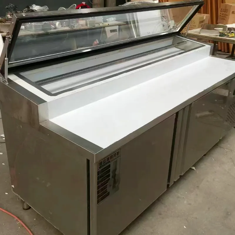 Commercial Display Refrigerator Counter Top Stainless Steel Workbench Chiller Pizza Counter Display salad fridge
