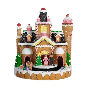 LED Musical Christmas Village Figurine Christmas Resin Gingerbread House CHRISTMAS DECORATION 2024 With Movement