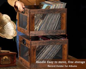 <span class=keywords><strong>Caisse</strong></span> d'enregistrement en bois marron classique assemblage Super facile porte-disque vinyle Albums organisateur bois artisanat boîtes en bois signes muraux - Product Image 5