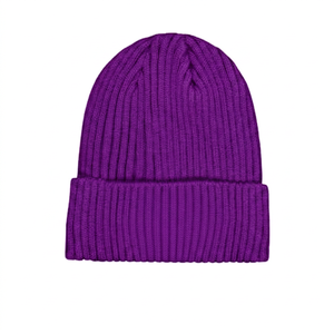 Bonnet unisexe de couleur unie 100 % acrylique tricoté à la machine, bonnet d'hiver décontracté et chaud pour adultes, design côtelé bleu - Product Image 3