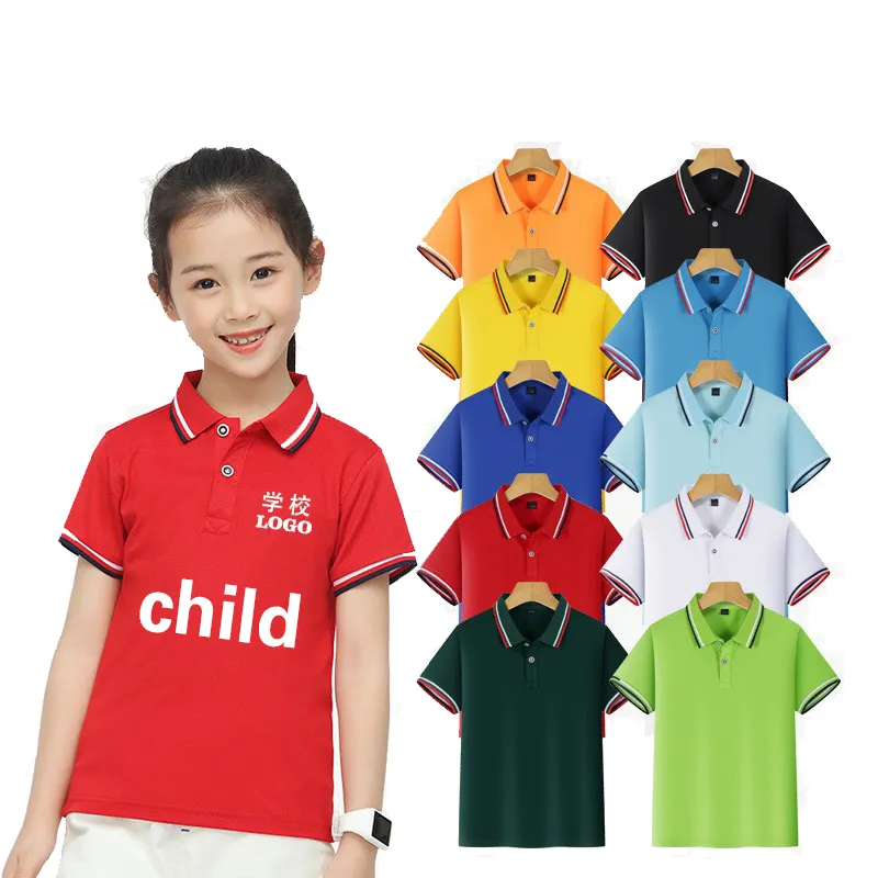 Оптовая продажа, летняя простая детская рубашка-поло с индивидуальным логотипом, повседневная простая футболка-поло с принтом и коротким рукавом