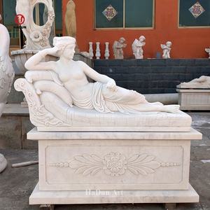 Jardín al aire libre Tamaño real Piedra natural Mármol blanco Señora desnuda Escultura acostada - Product Image 5