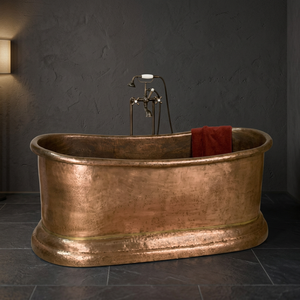 Baignoire autoportante ovale en cuivre antique, faite à la main, avec base à volants, pour la maison et les hôtels - Artisanat indien - Product Image 1