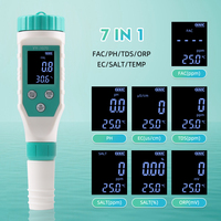 Testeur de Chlore 7 en 1 ORP/EC/TDS/Salinité/Température/FAC Mètre pH Numérique pour Piscine Aquarium Hydroponie Spa