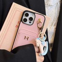 Étui de téléphone DYL pour 17 Pro Max, style streetwear mince, antichoc, avec porte-cartes, motif cheval à bascule, portefeuille mignon en cuir véritable