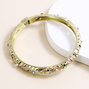 Vintage Christian SSJ Alloy Chinese Hollow Teardrop Cloisonne <b>Bangles</b> Electroplated Pastel Enamel Spring Hinged Women Ethnic - Product Image 3