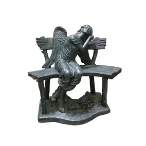 Exquisita estatua de querubines de bronce para interiores, estatua de ángel femenino de fundición de Ángel sentado