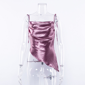 Nuevo personalizado sólido colores tapa del tanque de verano Irregular Tops correa de espagueti Top Halter para las mujeres - Product Image 4