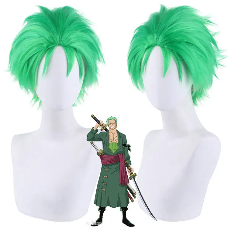 Ainizi 도매 30cm 녹색 합성 머리 캐릭터 Roronoa 조로 코스프레 파티 가발 원피스