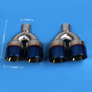 ปลายท่อไอเสียขนาด 4.5 นิ้ว รูปตัวยู ช่องระบายอากาศคู่ ตัดเฉียง สีฟ้าไหม้ ทำจากสแตนเลส สำหรับเพิ่มประสิทธิภาพ - Product Image 2