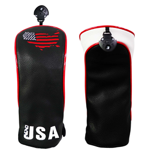 Housse de tête de club de golf brodée drapeau USA, pour driver, fairway wood et hybride, en cuir PU, ensemble noir et blanc - Product Image 3