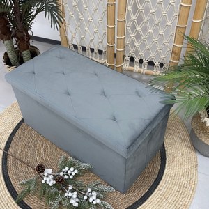 Factory Wholesale Velvet Fabric Bedroom Accent Ottoman Folding <strong>Pouff</strong> with <strong>Storage</strong> Extendable Convertible Bench Stool - Product Image 3