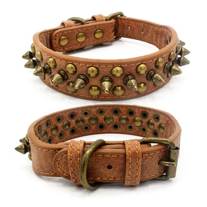Collier de chien en cuir réglable Style rétro pointes clous anti-morsure solide pour petits moyens grands animaux de compagnie Pit Bull Bulldog inclus - Product Image 3