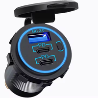 Chargeur de voiture double USB Interrupteur intégré étanche 3 ports de charge rapide Prise 24V Prise 12V pour voiture, bateau, marine, mobile 12V 24V