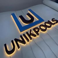 Lettres en acier inoxydable rétroéclairées par LED, effet halo, lettres en relief 3D, lettres de logo personnalisées pour hôtel, restaurant, devanture de magasin
