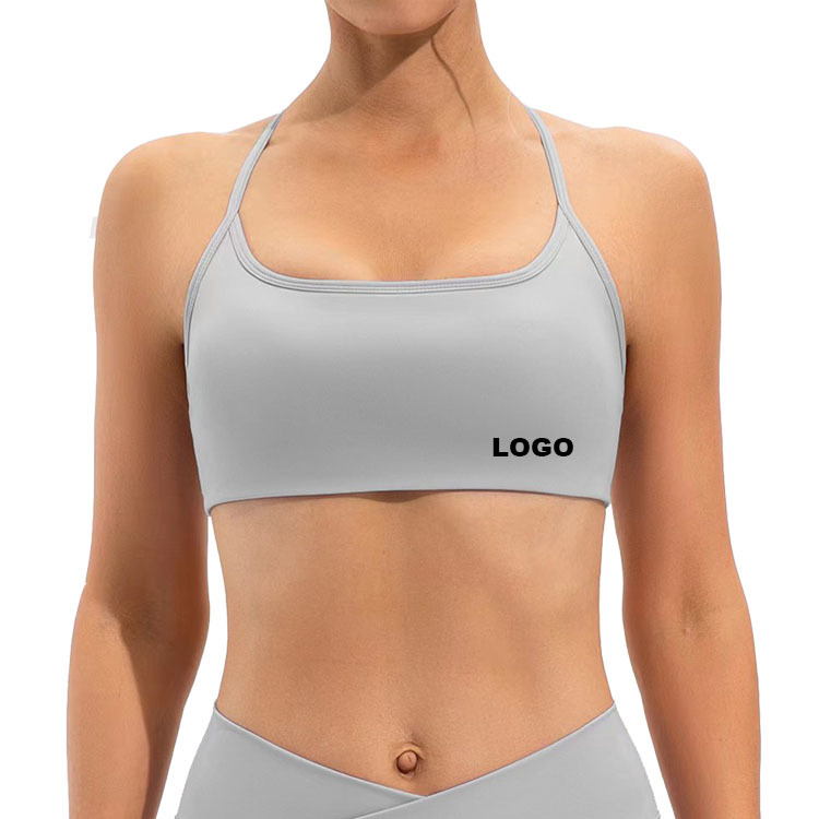 Women's Lightweight Custom Gym Yoga Top Sexy Thin Straps Cross Back Detachable Sport Bra Front Logo-Fashion Exercise Fitness Top