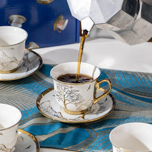 Juego de Tazas de Café de Cerámica de Gran Capacidad, Diseño Estilo Ins, Taza Retro para Latte, Exquisito Juego de Té para la Tarde, 6 Tazas y 6 Platos - Product Image 3