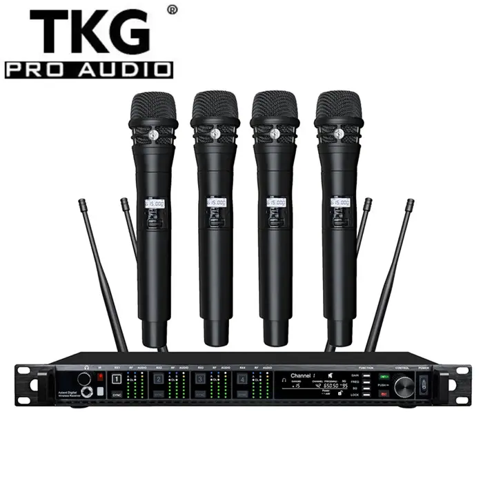 TKG AD4Q 512-937mhz uhf karaoke performance stage sound audio headset lavalier cordless 4 channel wireless microphone system