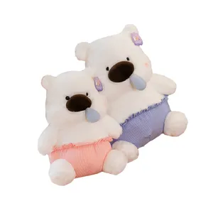 Mignon ours morve tirer jouets en peluche animal en peluche poupées endormies blanc petit ours jouet en gros