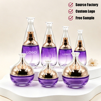 Ensemble de flacons en verre pour cosmétiques de luxe à dégradé violet de 40 ml, 60 ml, 100 ml, 120 ml, pots à crème de 30 g, 50 g pour lotion et crème