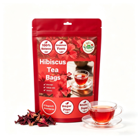 Sachets de thé d'hibiscus OEM 100% naturels, fleurs d'hibiscus séchées, tisane sans sucre, sans gluten, favorise la digestion, antioxydant