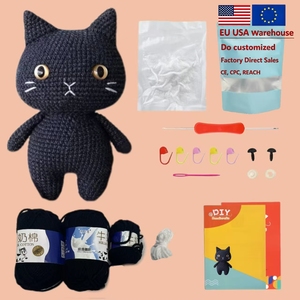 Kit per un gatto all'uncinetto fatto <span class=keywords><strong>a</strong></span> mano, grazioso gatto lavorato <span class=keywords><strong>a</strong></span> maglia in filato di cotone, tutorial video per regalo e decorazione per la casa, kit fai da te per un gatto all'uncinetto - Product Image 1