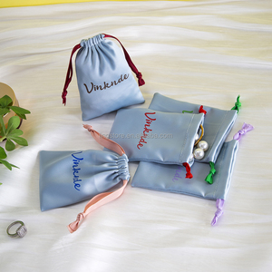 <b>Hot</b> Selling 9*12cm Blue Luxury Silk Drawstring Pouch Custom Ribbon with New Design for Jewelry Storage Dust Bag Fabric - Product Image 2