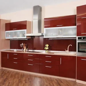 Глянцевые винно-красные акриловые Готовые Кухонные шкафы, сделано в Китае