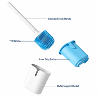 Brosse WC murale ou sur pied Value TPR à tête souple, base de séchage double couche, manche long pour nettoyage de salle de bain