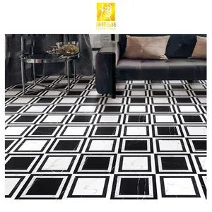 BOTON STONE Design Natural Marble Floor Tile Black Marqiuna White Mosaic Waterjet