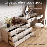 Meuble de chambre à coucher au design minimaliste contemporain français, coiffeuse en bois massif avec miroir éclairé, vente en gros