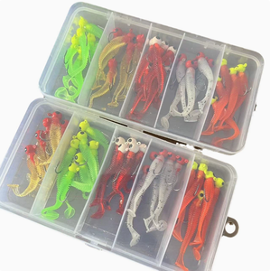 Aotuo Meilleures ventes Ensemble de leurres souples T-Tail avec jig head pour la pêche au bar, au poisson-chat et au mandarin - Product Image 1