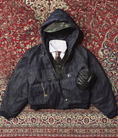 Veste Bomber à Capuche en Jean Brut Selvedge Japonais Vintage Style Vêtement de Travail avec Fermeture Pompier, Personnalisée OEM, Pour Hommes