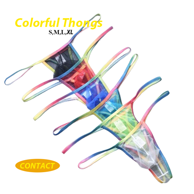 Men's Sexy Low-Rise Elastic Thongs Transparent Underwear for Men