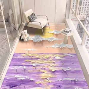 Alfombra de PVC Estilo Pintura al Óleo, Impermeable, Antideslizante, Rectangular, para Sala de Estar, Balcón, Cobertura Total, Lavable, para Niños - Product Image 3