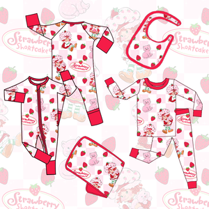 Pijamas de Bambú con Estampado de Pastel de Fresa, Estilos Aleatorios para Niñas, Pijama de Bambú con Cierre y Puños Doblados - Product Image 1