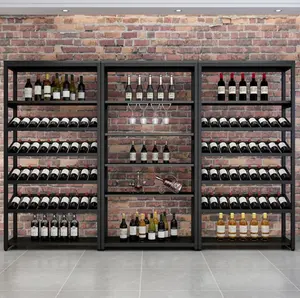 بسيط الحديد النبيذ رف خزانة مشروبات متعددة طبقة الطابق إلى السقف بار النبيذ رف رف عرض المخزون الرف