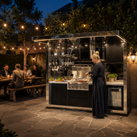 Meubles de cuisine modulaires modernes d'extérieur en acier inoxydable avec évier, station de barbecue pliable, éclairage, pare-soleil et hotte aspirante