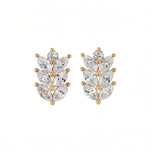 E1693 Orecchini a Perno in Cristallo Oro Bianco, Forma di Pianta con Incastonatura a Griffe, Gioielli di Lusso da Sposa per Donne - Product Image 1