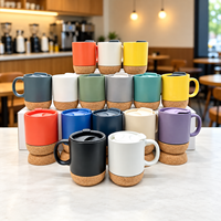 Mug à café en céramique de 14 oz avec fond en liège, couvercle anti-fuite et poignée, mug de voyage réutilisable pour le bureau, la maison, le thé et les boissons
