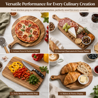 Planche de service en bois d'acacia avec poignée, plateau à charcuterie rond et rectangulaire, plateau de présentation alimentaire pour la maison et la cuisine
