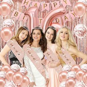 Decoraciones para Fiesta de Quinceañera para Niñas, Pancarta de <span class=keywords><strong>Feliz</strong></span> <span class=keywords><strong>Cumpleaños</strong></span> Número <span class=keywords><strong>16</strong></span>, Adorno para Pastel, Globos, Banda y Tiara, Oro Rosa, <span class=keywords><strong>Cumpleaños</strong></span> Número <span class=keywords><strong>16</strong></span> - Product Image 3