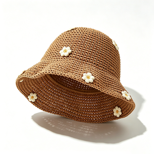 Sombrero de Pescador Tejido a Crochet para Mujer, Diseño a Rayas con Flores 3D, Transpirable, para Verano, Pesca, Viajes y Uso Casual - Product Image 5