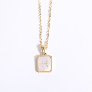Collar de Acero Inoxidable con Baño de Oro PVD de 18k, Diseño de Cadena de Eslabones y Concha Hueca con Signo Zodiacal, Ideal para Bodas y Fiestas - ¡Venta Caliente! - Product Image 5