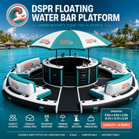 Île flottante gonflable portable avec auvent, comptoir de bar, sièges-canapés et plateforme de baignade pour le lac, l'océan, le camping et les fêtes