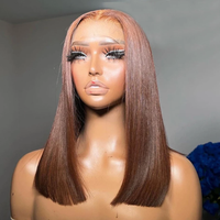 Alibaba 13x4 brun foncé court Bob perruque cheveux humains avant de lacet perruque personnalisé coloré #4 brun droit Bob perruques pour femme noire