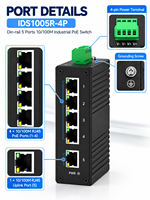 Switch Ethernet Industri 4 Port PoE dengan 1 Uplink 10/100Mbps DIN Rail, Switch Jaringan Tanpa Manajemen untuk Kamera IP CCTV